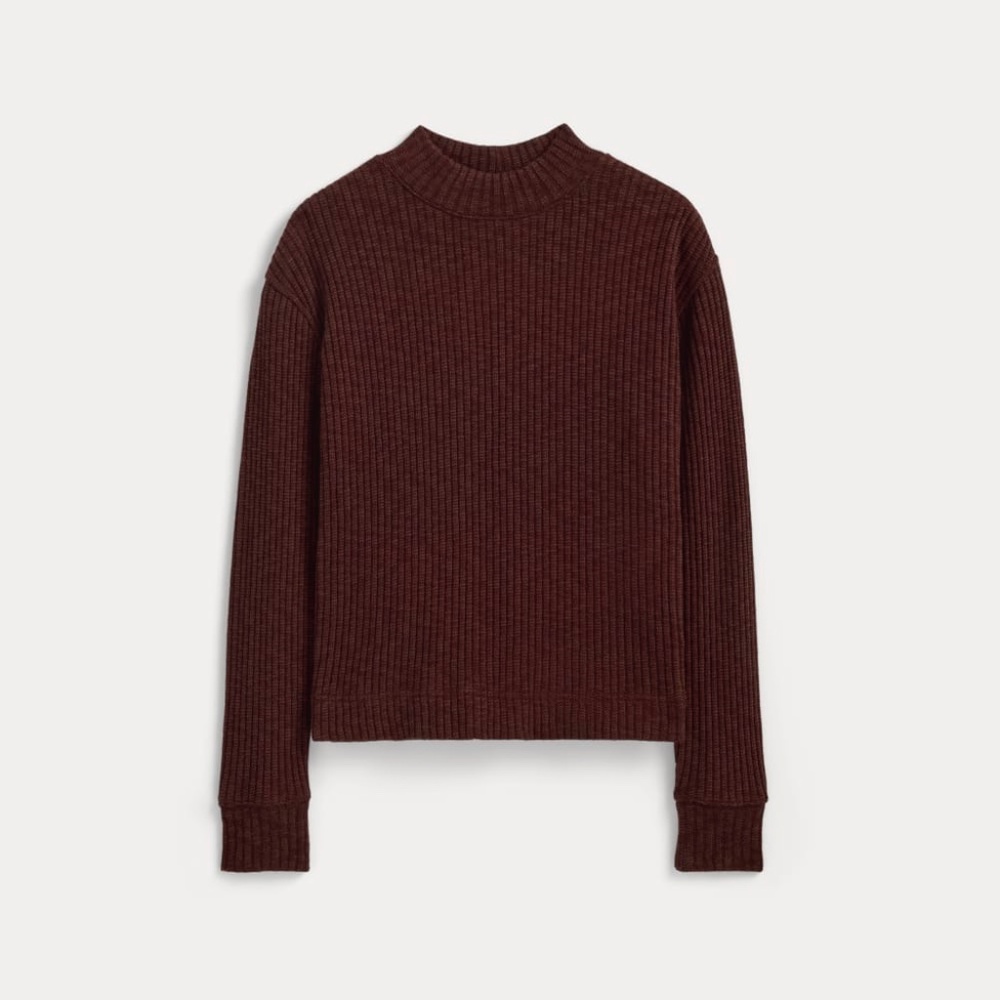 Everlane Cozy Rib Funnel-Neck in Dark Mahogany, Size Medium - Picture 2 of 3